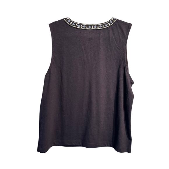 NWT Croft & Barrow Size XXL Knit Sleeveless Top Embroidered Neckline Navy Comfy - Picture 2 of 8